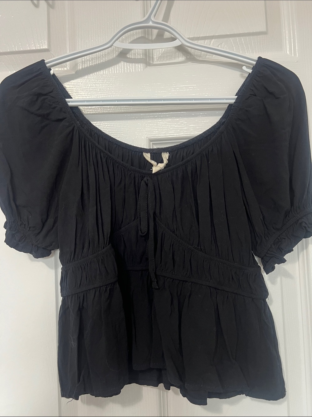 Aeropostale Black Peasant-Style Tie-Front Blouse